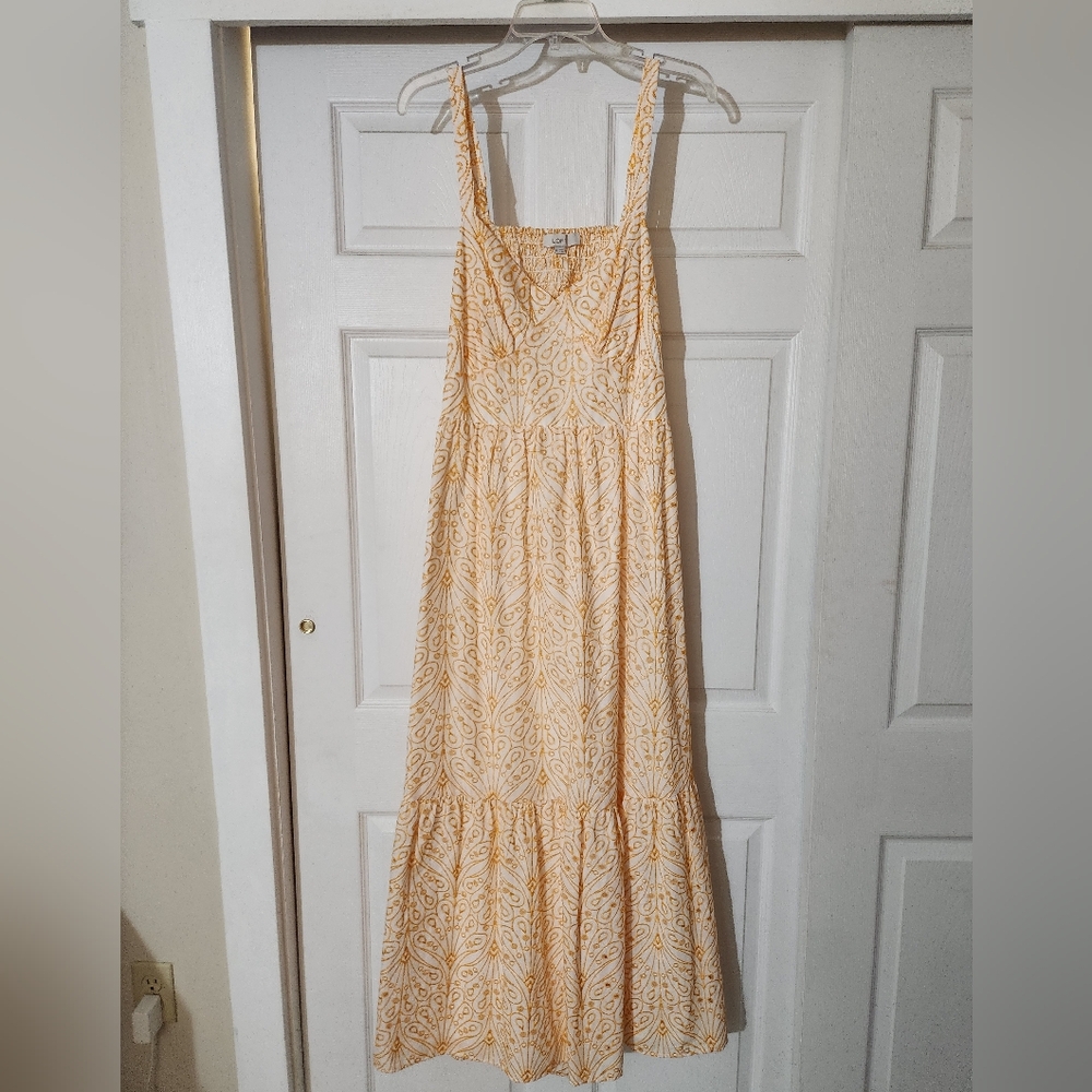 LOFT Orange and Cream Maxi Dress